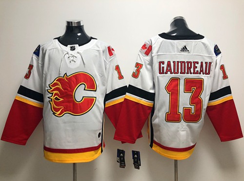 Men Adidas Calgary Flames 13 Johnny Gaudreau White Road Authentic Stitched NHL Jersey